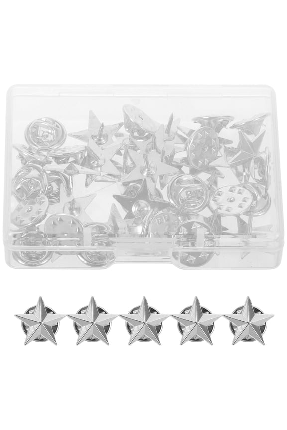 1Set Lightweight Silver Five Pointed Star Pin Brooch for Jackets Bags and Hats
