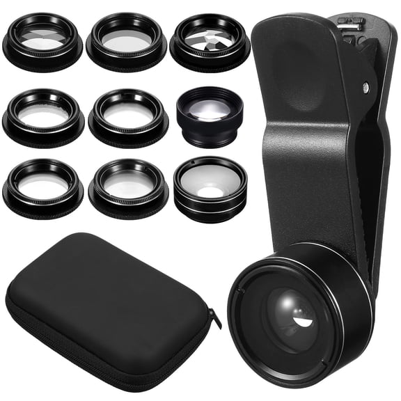 LOLIPPYY 1Set Mobile Phone Camera Lens Kit Wide Angle Macro Fisheye Lens Portable Black