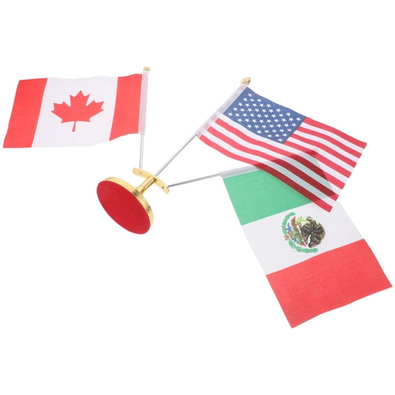 LOLIPPYY 1Set Office Desk Flagpole with Stainless Steel Stand and American Mexico Canada Table Flags