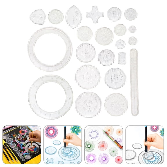 LOLIPPYY 1Set Painting Set with Interlocking Gears Transparent Plastic Drawing Kit for Creative Spiral Designs