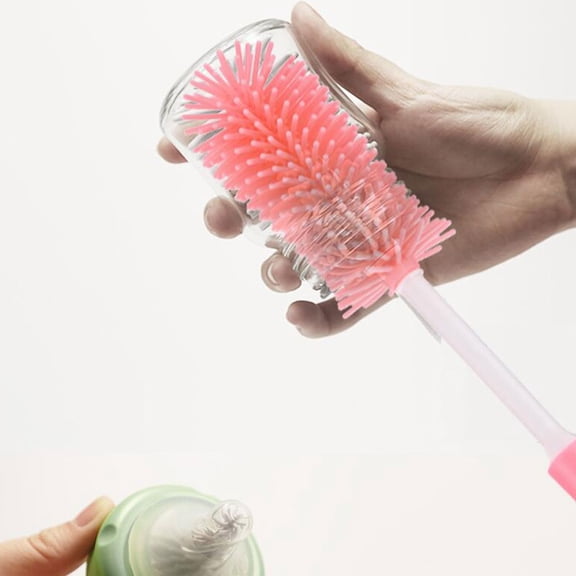 LOLIPPYY 1Set Pink Silicone Milk Bottle Brush with Flexible Bristles and Convenient Portable Design