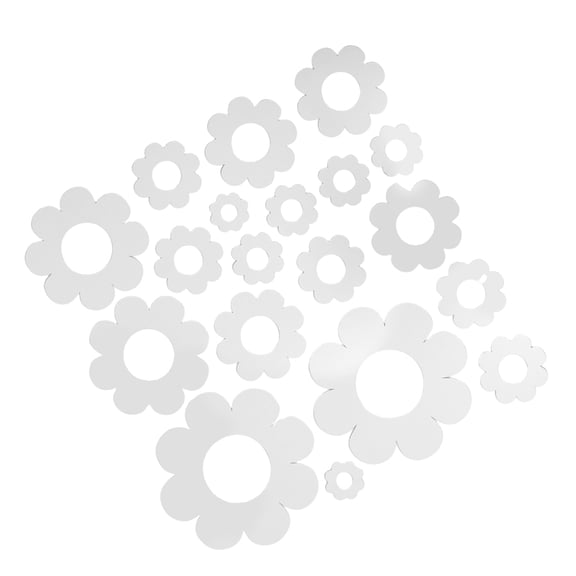 LOLIPPYY 1Set Plated Silver Floral Mirror Wall Decals Self Adhesive Removable Decorative Stickers for Bedroom