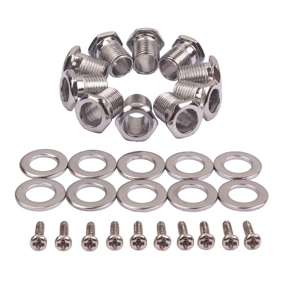 LOLIPPYY 1Set Plated Silver Guitar String Ferrule Set with Threaded Bushing and Mounting Screws