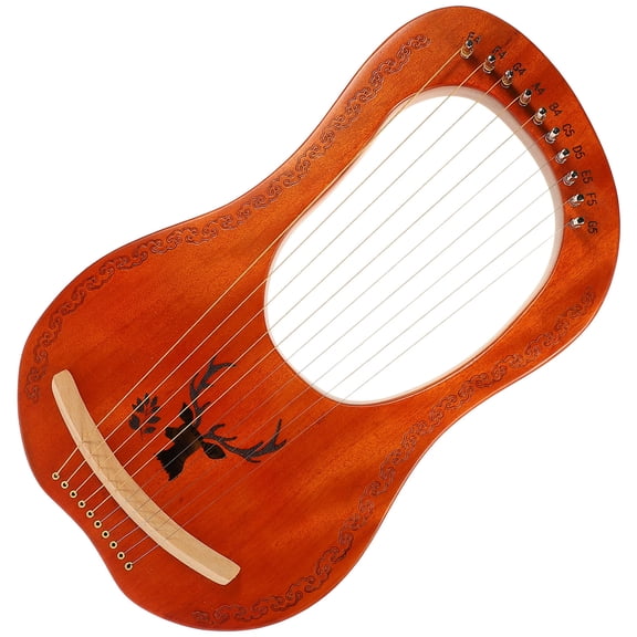 LOLIPPYY 1Set Portable Small Wooden Lyre Harp 10 String Instrument with Brown Finish