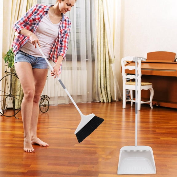 LOLIPPYY 1Set Soft Bristle Broom and Dustpan Kit for Floor Cleaning with Long Handle and Stable Dustpan