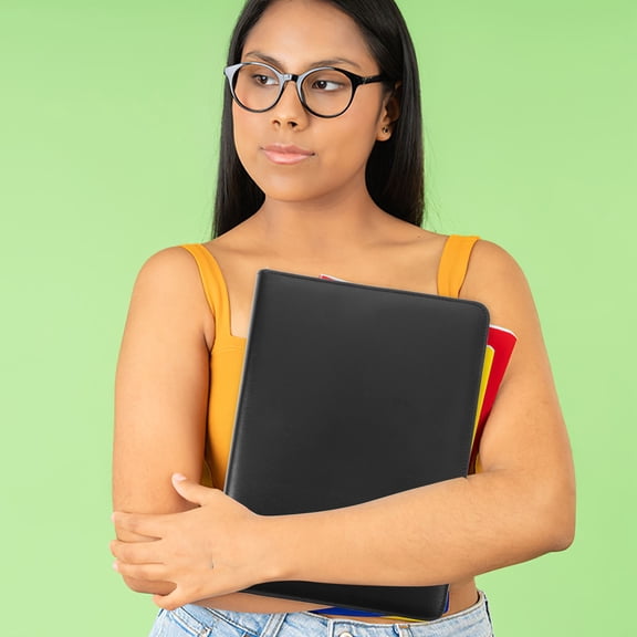 LOLIPPYY 1Set Professional Black Portfolio Binder with Zipper and Card Calculator Slots