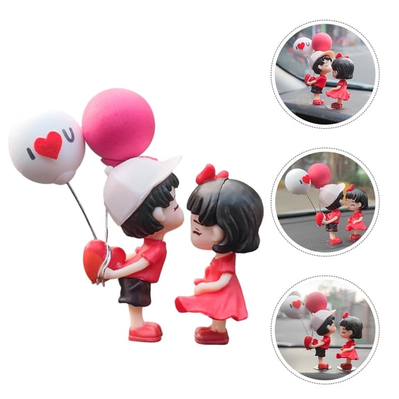 LOLIPPYY 1Set Red Couple Car Ornament Car Dashboard Decoration with Balloon Design
