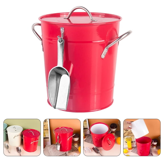 LOLIPPYY 1Set Red Insulated Iron Ice Bucket Space Saving Ice Container for Bar Cocktail Party and Home