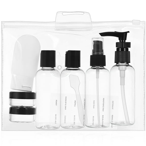 LOLIPPYY 1Set Refillable Shampoo Travel Bottles Leak Proof Pump and Spray Bottles with Storage Bag