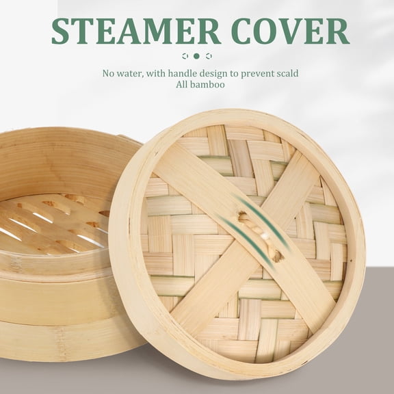LOLIPPYY 1Set Reusable Bamboo Dim Sum Steamer Basket with Lid for Kitchen Use Beige