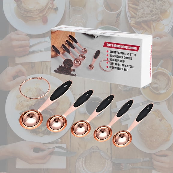 LOLIPPYY 1Set Rose Plated Gold Stainless Steel Baking Spoon Set with Clear Engravings for Cooking