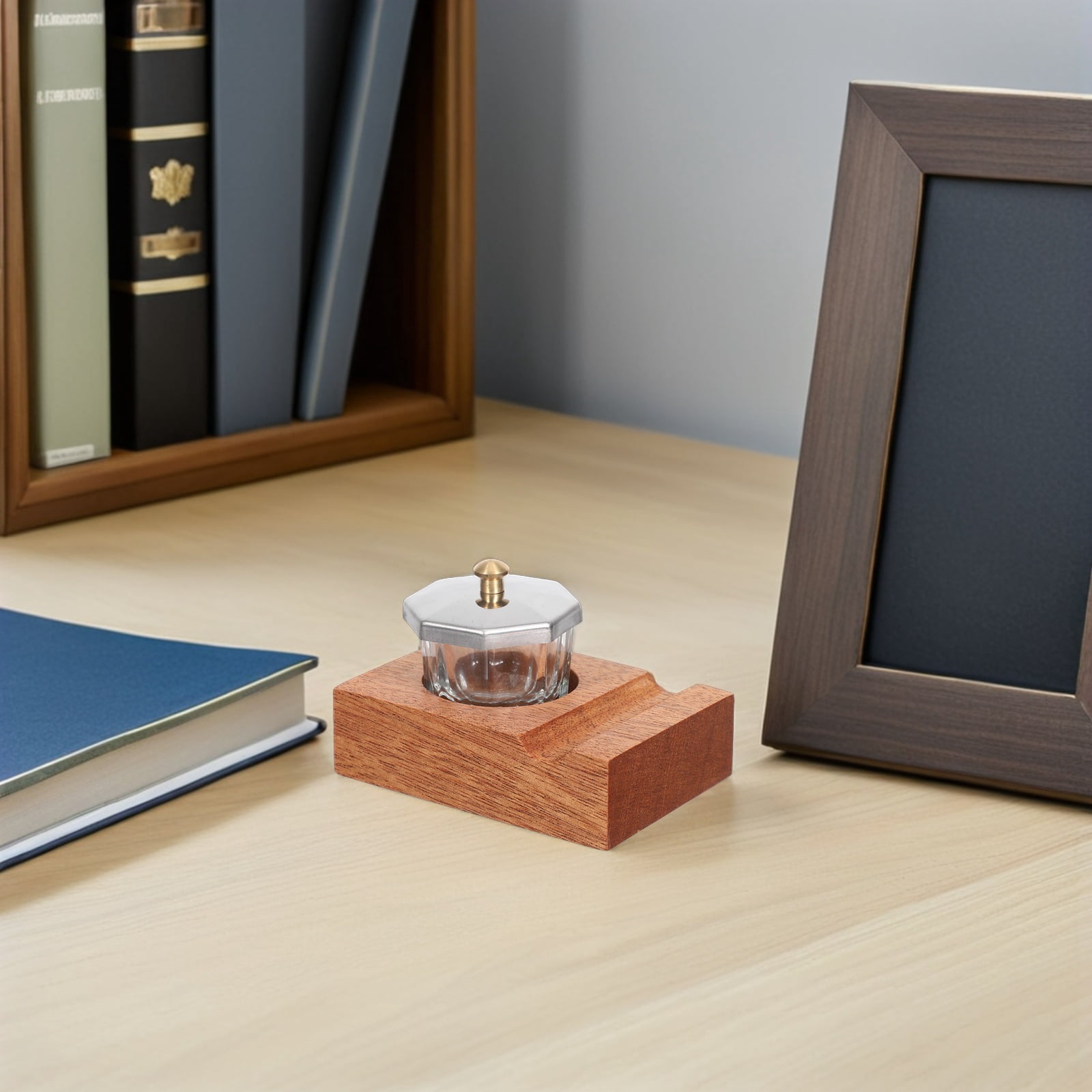 Ink Rest LOLIPPYY Sapele Wood Pen Stand with Ink Bottle Holder and Dip Pen Rest ...