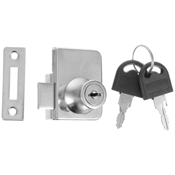 LOLIPPYY 1Set Sliding Glass Door Ratchet Lock with Keys Plated Silver for Display Case Security