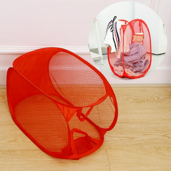 LOLIPPYY Slim Steel Wire Laundry Basket Hamper with Easy Open Lid for Toys and Clothes at Home, Red - 1 Set