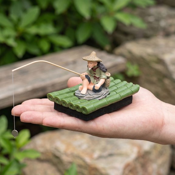 LOLIPPYY 1Set Small Sitting Fisherman Statue with Detailed Rod for Fish Tank Landscape Decoration