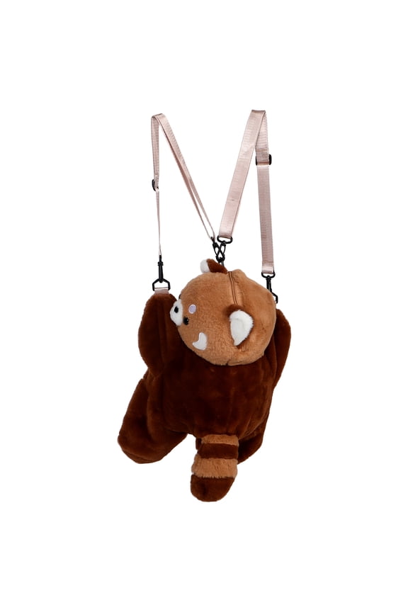 1Set Soft Plush Red Panda Backpack Light Brown Furry Shoulder Bag for Casual and Travel