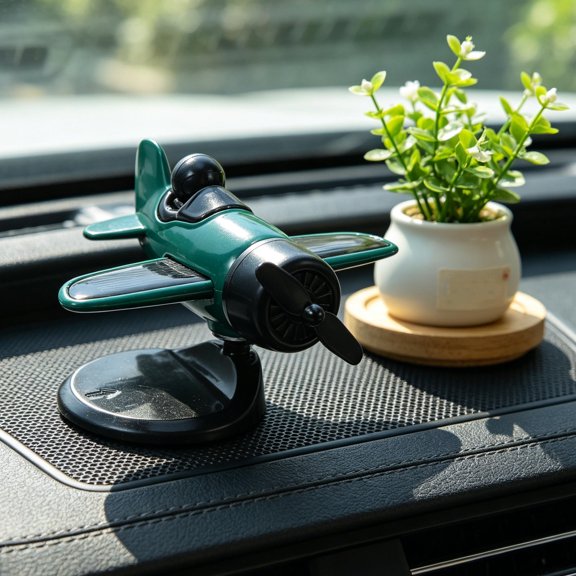 LOLIPPYY 1Set Solar Powered Airplane Car Air Freshener Green Silent Diffuser for Dashboard