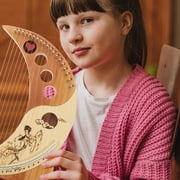LOLIPPYY 1Set Solid Wood 19 String Lyre Harp Handheld Musical Instrument with Smooth Surface