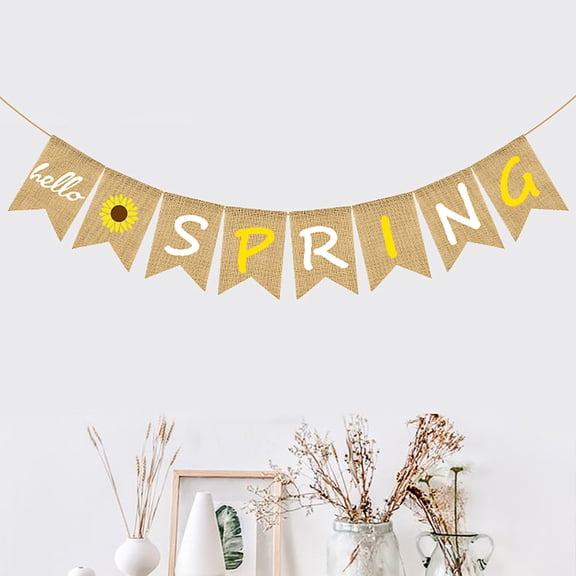 LOLIPPYY 1Set Spring Season Banner Linen Cloth Party Flags Decorative Sunflower Background Hanging Flag