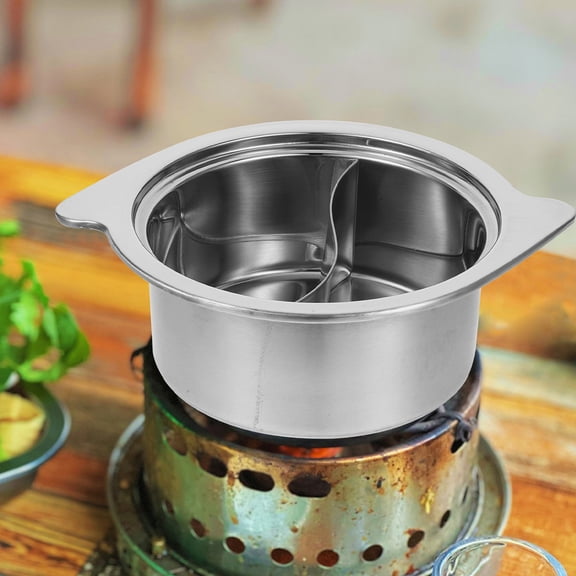 LOLIPPYY 1Set Stainless Steel Dual Section Hot Pot for Cooking Two Flavors Simultaneously