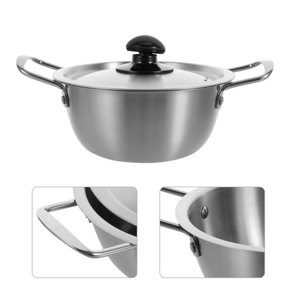 LOLIPPYY 1Set Stainless Steel Instant Noodle Pot Double Ear Cooking Pot with Comfortable Handles