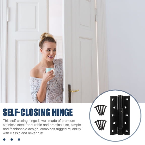 LOLIPPYY 1Set Stainless Steel Self Closing Door Hinge Black with 180 Degree Rotation Quiet Design