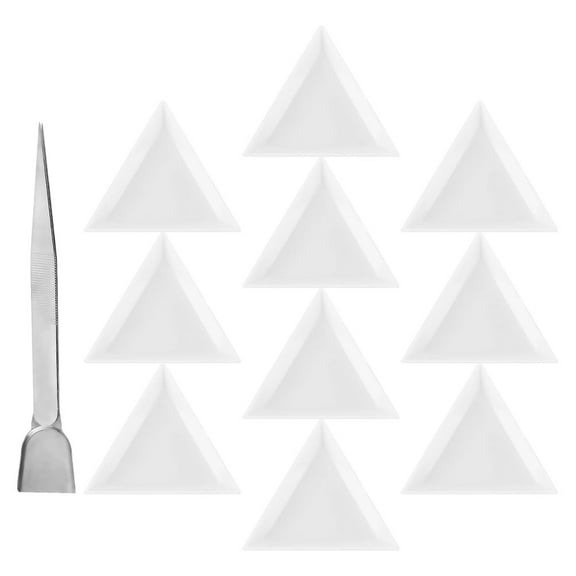 LOLIPPYY 1Set Stainless Steel Tweezer with Scoop and Assorted Color Triangle Sorting Trays for Beading and Rhinestones