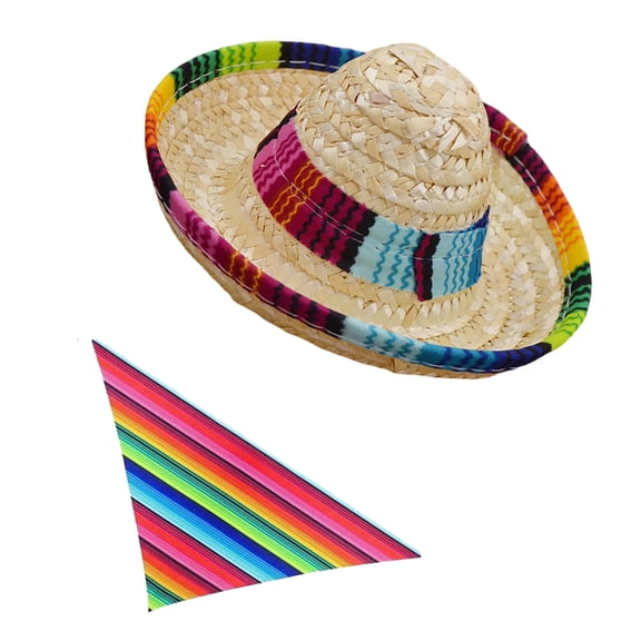 LOLIPPYY 1Set Straw Dog Hat with Bandana Adjustable Pet Mexican Sombrero Party Accessory