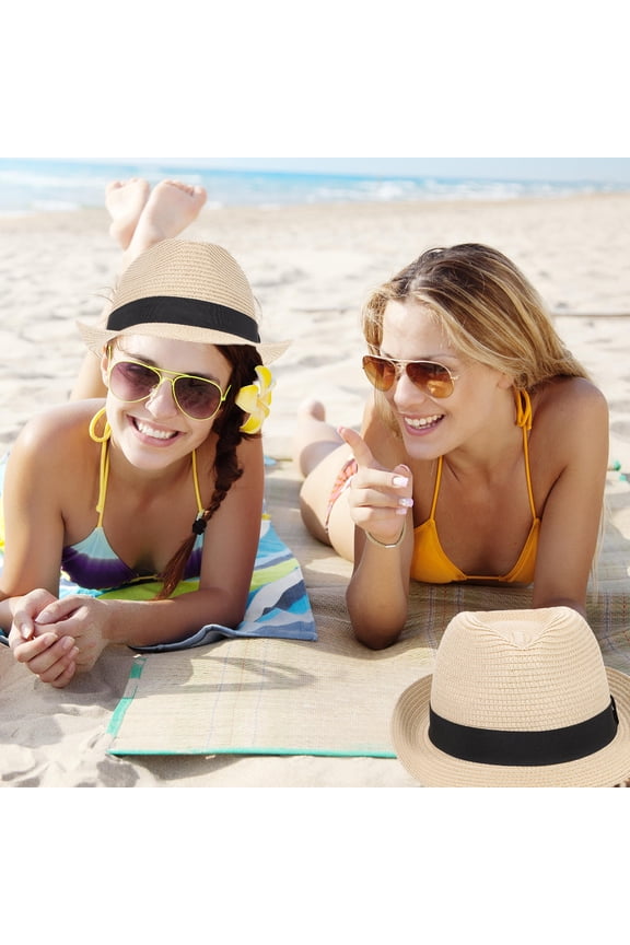 1Set Sun Hat for Women Woven Straw Hat Fashionable for Beach