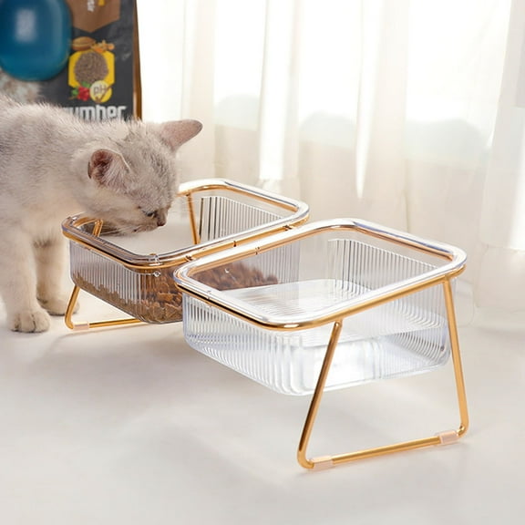 LOLIPPYY 1Set Transparent Double Cat Bowl with Elevated Iron Stand ABS Material for Food and Water