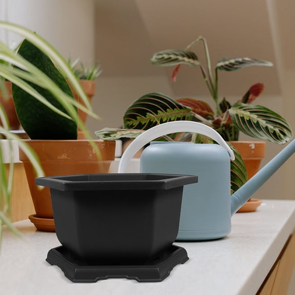 LOLIPPYY 1Set Versatile Black Flower Planter Pot with Tray for Indoor and Balcony Planting