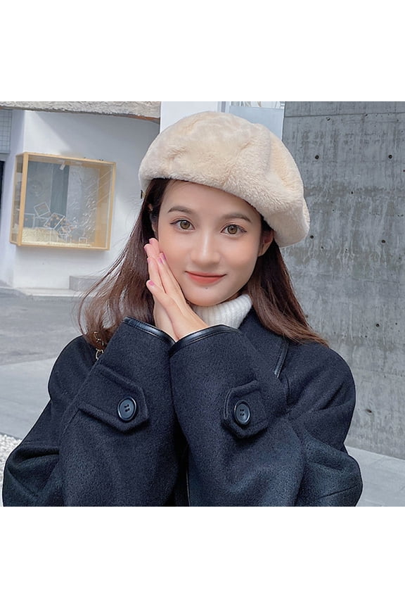 1Set Warm Beret Hat Beige Polyester Fashion Retro Style for Spring Photo Prop