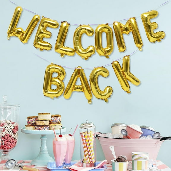 LOLIPPYY 1 Set Golden Foil Balloons Welcome Home Decorations for School Classrooms, Reunions, and Party Celebrations