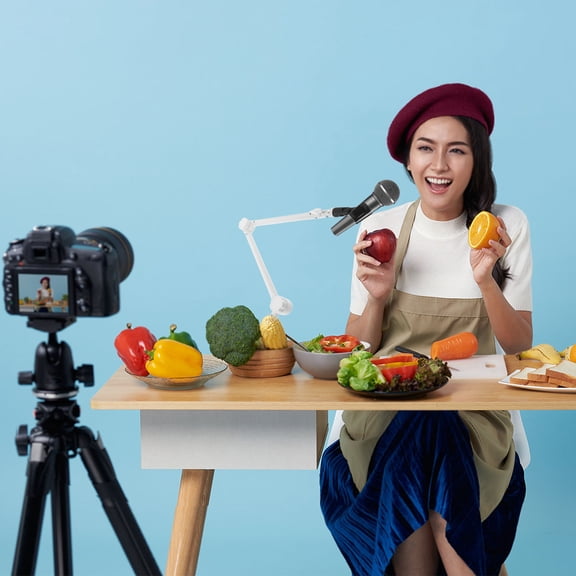 LOLIPPYY 1Set White Adjustable Boom Arm Microphone Stand with Clip for Radio Studio and Home Recording