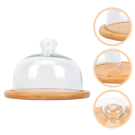 LOLIPPYY 1Set Wooden Cake Tray with Transparent Glass Cover Ideal for Cake Storage and Display