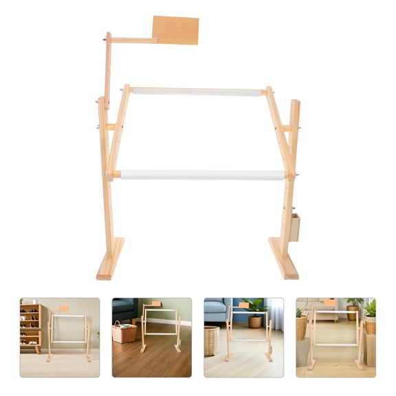 LOLIPPYY 1Set Wooden Embroidery Frame Stand Adjustable Height with 360 Degree Rotation for Craft Sewing Projects