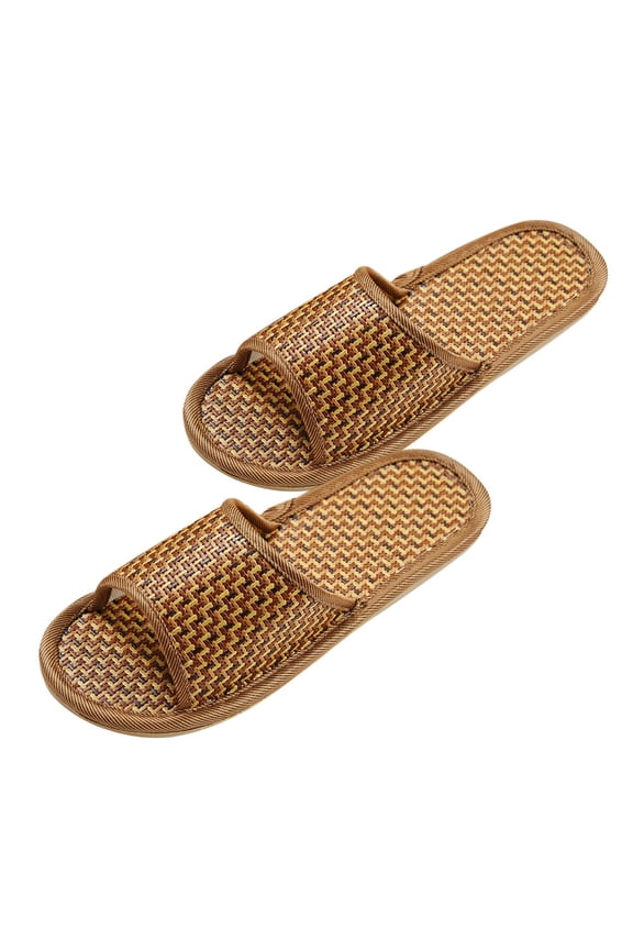 1 Pair Brown Rattan Woven Slippers Non- Platform Sandals Comfortable Footwear