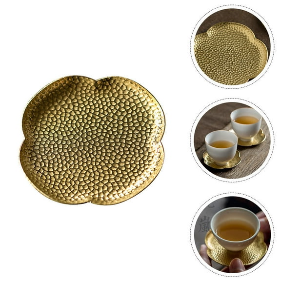 LOLIPPYY 1pc Copper Tea Coaster Scalding Design Thermal Insulation Tray for Home Serving Golden