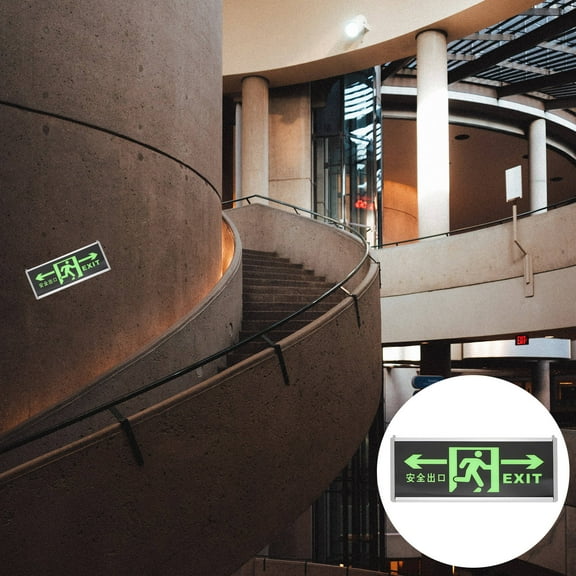 LOLIPPYY 1pc Emergency Glow Exit Sign with Backup Lighting Evacuation Indicator Light Stickers Fire Wrought Iron Black