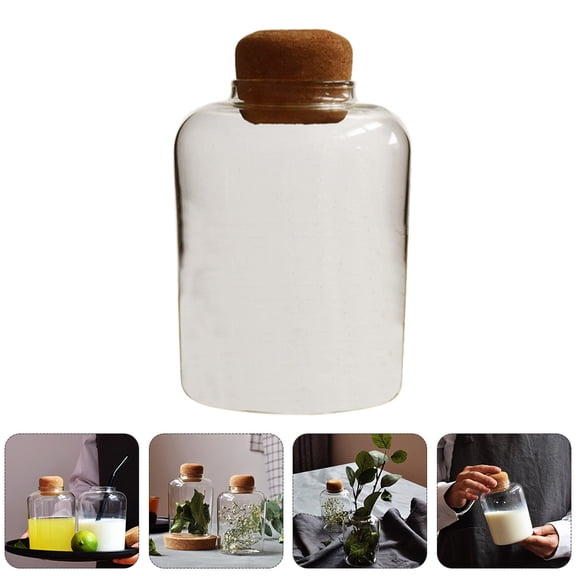 LOLIPPYY 1pc Glass Storage Bottle with Cork for Milk Grain and Snack Storage Can (Khaki)
