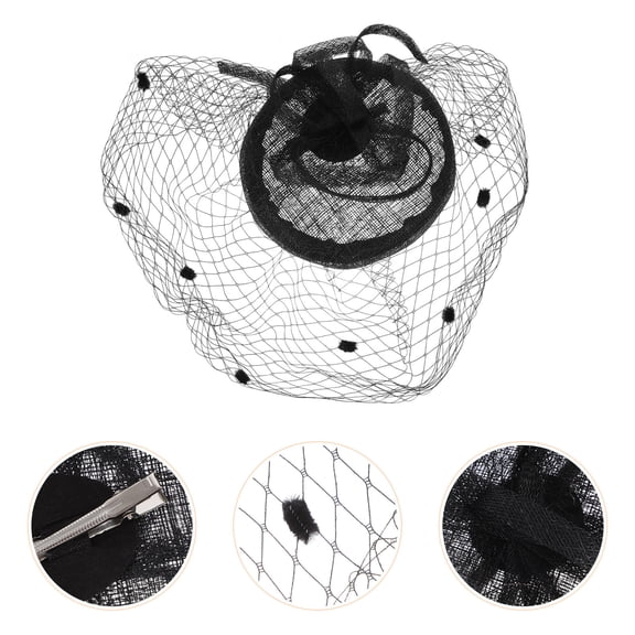 LOLIPPYY 1pc Hat Women Black Synthetic Material Retro Style for Wedding Headpiece Cap