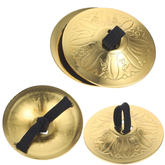 LOLIPPYY 2 Pairs Round Dance Musical Instrument Golden Copper Finger Cymbals