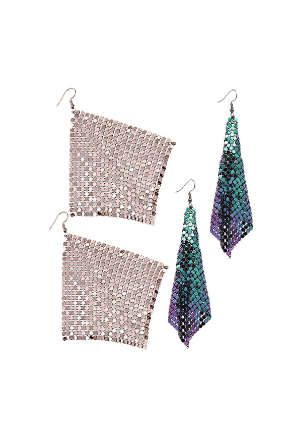 2 Pairs Statement Earrings Sequin Tassel Earrings Multi Colored Aluminum Face Elongating For Casual Gatherings