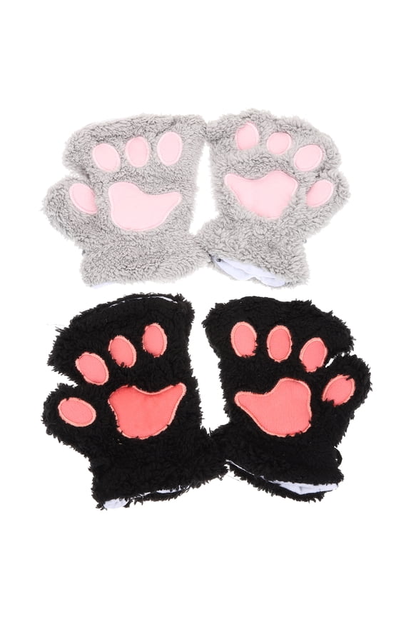 2 Pairs Women Gloves Winter Warm Half Finger Gloves Teen Girls Lovely Gloves