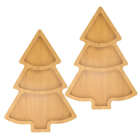 LOLIPPYY 2-Pack Christmas Tree Shaped Ceramic Seasoning Dishes with Wooden Tray for Home Kitchen Use