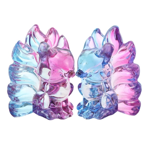 LOLIPPYY 2 Pcs Crystal Nine-tailed Fox Statue Glasswork Animal Collectible