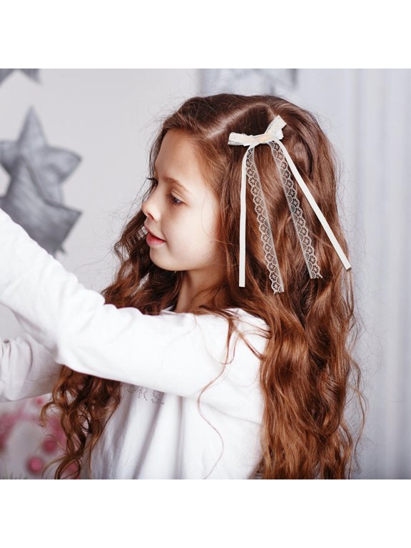 2-Pack White Lace Bow Hair Clips for Girls, Stylish Daily Wear Accessories for