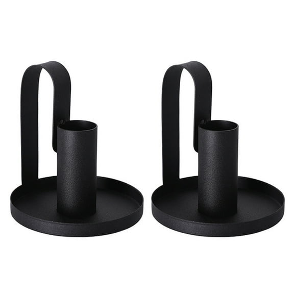 LOLIPPYY 2 Pcs Retro Iron Chamberstick Black Tabletop Candlesticks for Room