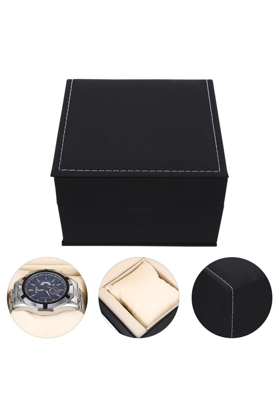 2 Pcs Watch Display Storage Box PU Classic Design Black for Watch Enthusiasts
