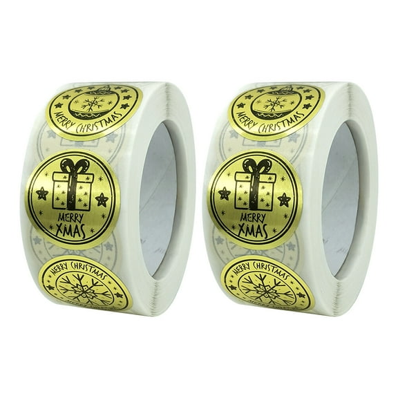 LOLIPPYY 2 Rolls of Golden Christmas Design Sealing Stickers, Decorative Paper Labels for Holiday Wrapping